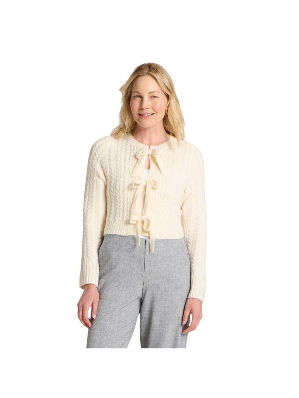 NWT A New Day Long Sleeve Bow Cardigan Sweater 94674324 Cream Off White L